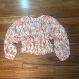 Express Floral Blouse Sheer‎ Balloon Sleeve Button Up Top Small